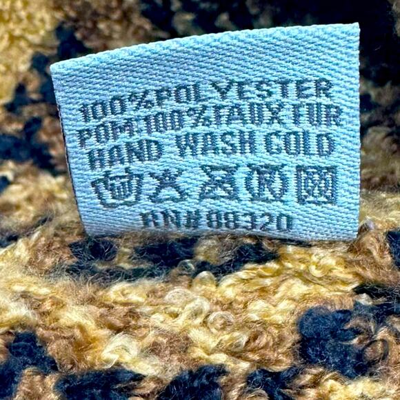 C.C Leopard Faux Fur Pom Beanie Adult Size Tan Latte Black Printed Winter Hat - Picture 5 of 6